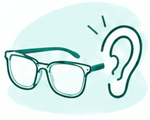 Brille mit Ohr als Symbol für Hörbrillen